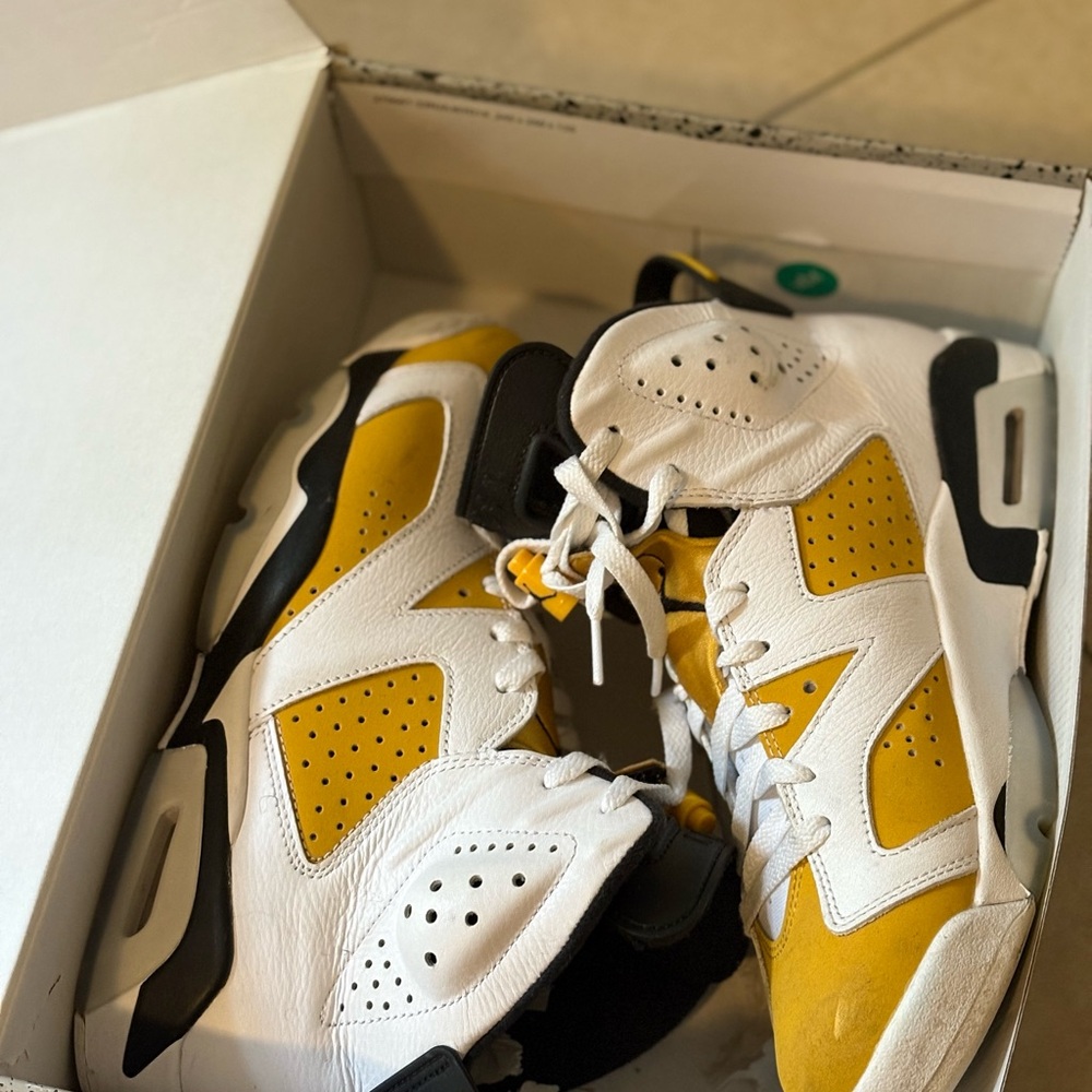 Jordan White and Yellow Athletic Shoes